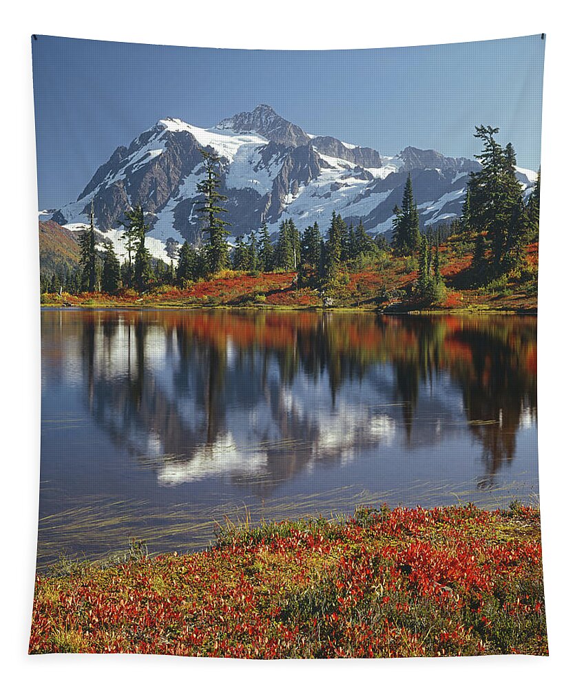 1m4208 Tapestry featuring the photograph 1M4208 Mt. Shuksan and Picture Lake by Ed Cooper Photography
