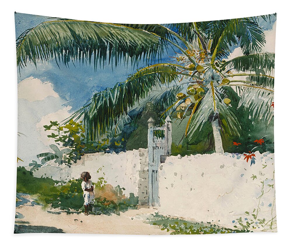 Winslow Homer Tapestry featuring the drawing A Garden in Nassau #2 by Winslow Homer
