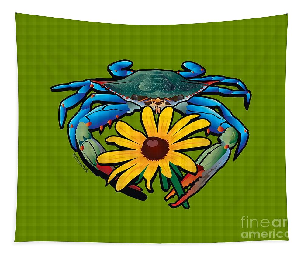 Maryland Crab Tapestry featuring the digital art Blue Crab Maryland Black-Eyed Susan #2 by Joe Barsin