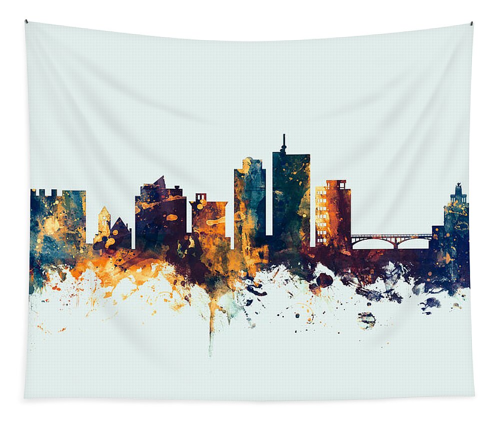 Cedar Rapids Tapestry featuring the digital art Cedar Rapids Iowa Skyline #2 by Michael Tompsett