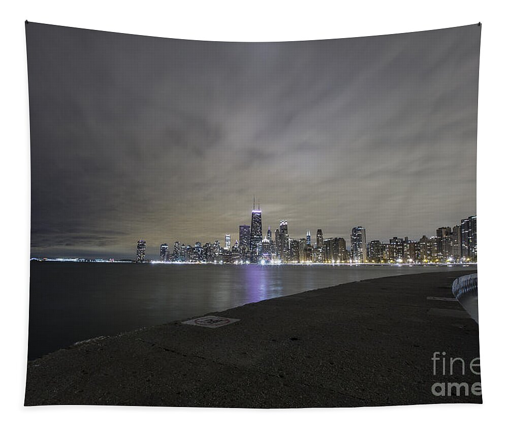 Chicago Tapestry featuring the photograph Chicago Skyline at night #2 by Keith Kapple