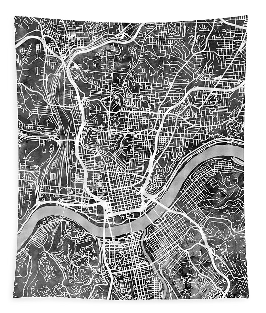 Cincinnati Tapestry featuring the digital art Cincinnati Ohio City Map #2 by Michael Tompsett