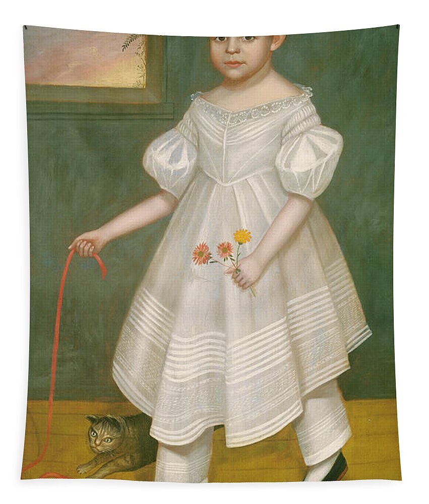 Joseph Goodhue Chandler Tapestry featuring the painting Girl with Kitten #2 by Joseph Goodhue Chandler