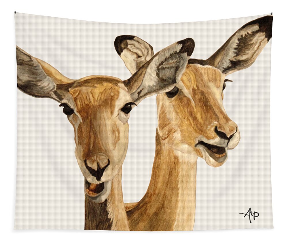 Impala Tapestry featuring the painting Impalas by Angeles M Pomata