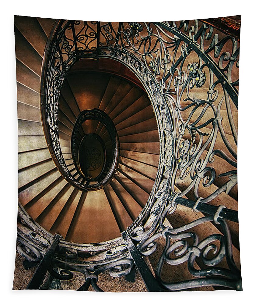 Staircase Tapestry featuring the photograph Ornamented spiral staircase #2 by Jaroslaw Blaminsky
