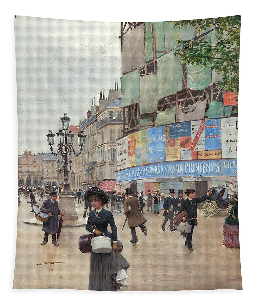 Jean Braud Tapestry featuring the painting Paris, Rue Du Havre #2 by Jean Beraud