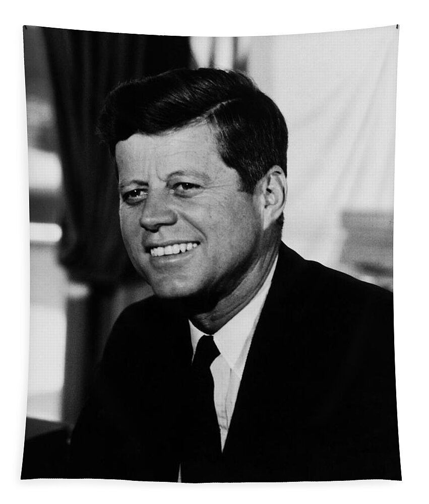 Jfk Tapestry featuring the photograph President Kennedy #1 by War Is Hell Store
