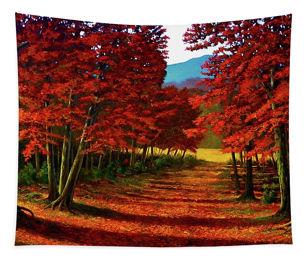 Road To The Clearing Tapestry featuring the painting Road To The Clearing #1 by Frank Wilson