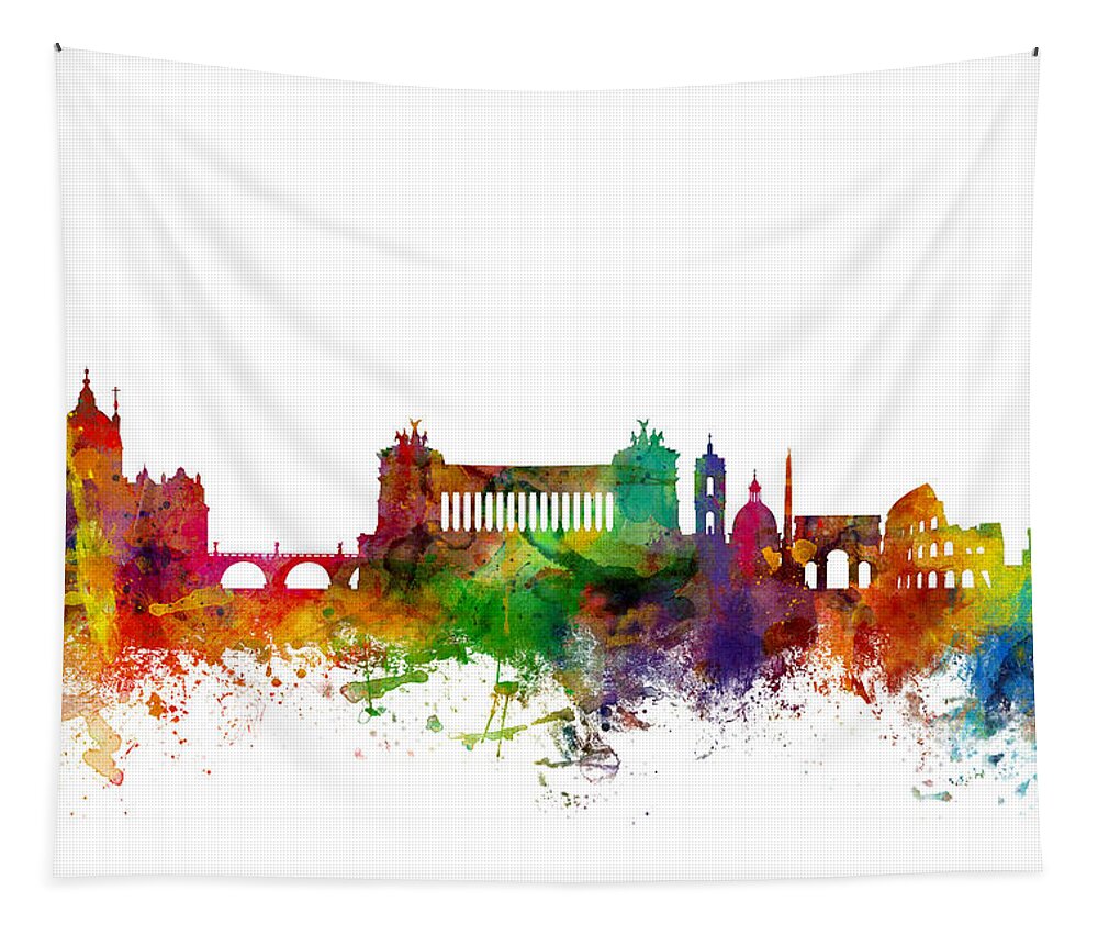 Italy Tapestry featuring the digital art Rome Italy Skyline by Michael Tompsett