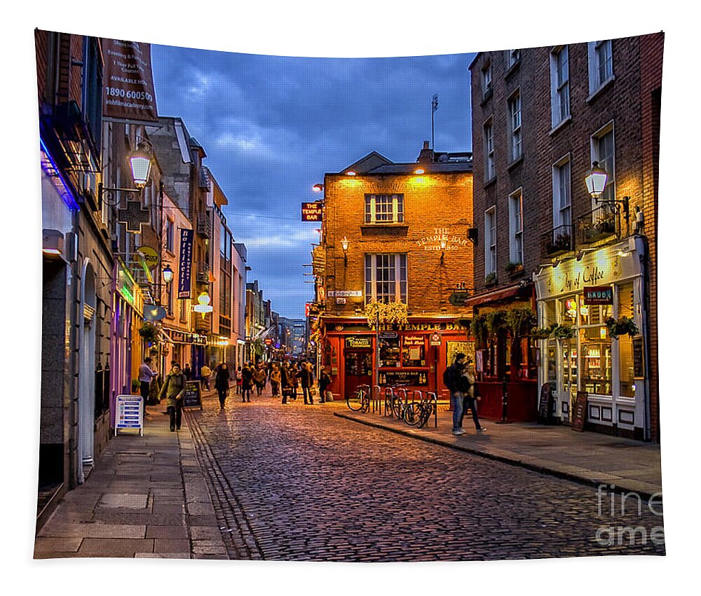 Temple Tapestry featuring the photograph Temple Bar area Dublin at night by Patricia Hofmeester