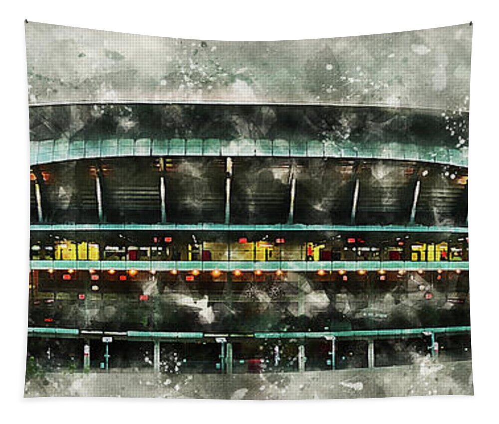 The Emirates Stadium Tapestry featuring the digital art The Emirates Stadium by Airpower Art