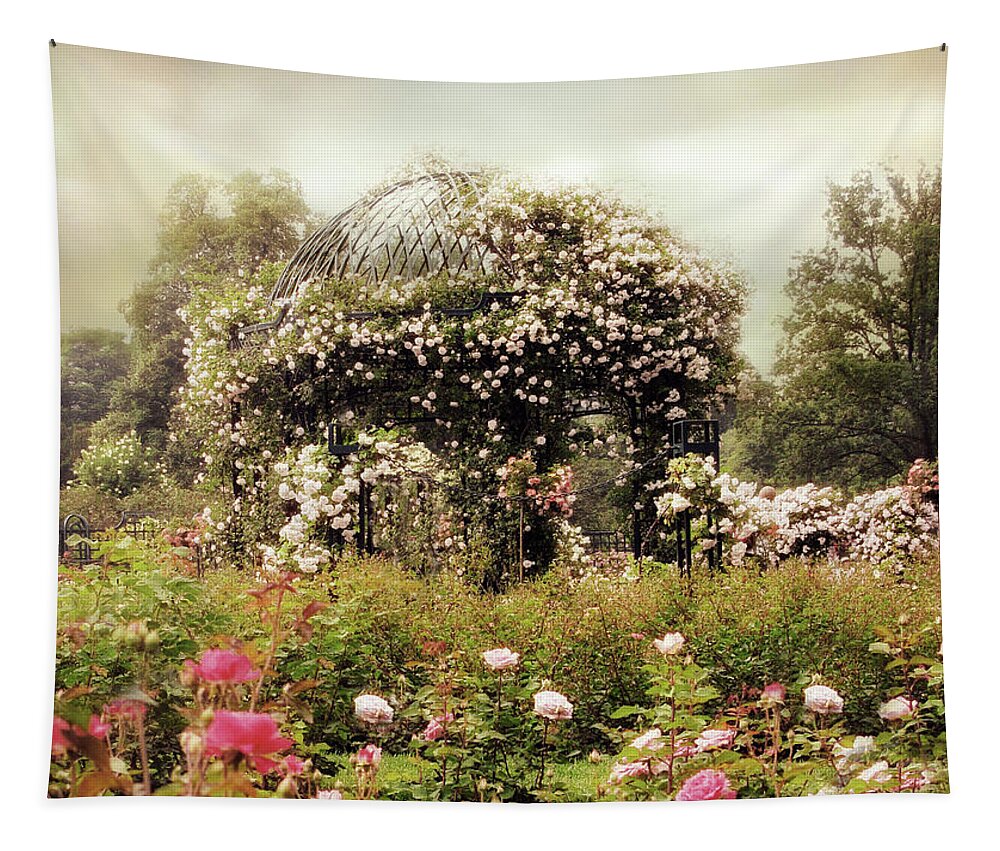 Rose Garden Tapestry featuring the photograph The Rose Gazebo by Jessica Jenney