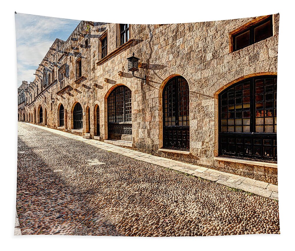 Aegean Tapestry featuring the photograph The Street of the Knights in Rhodes - Greece #2 by Constantinos Iliopoulos