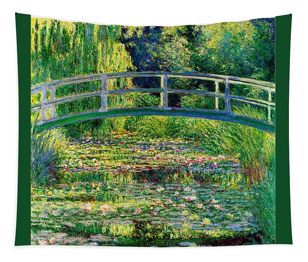 Landscapes Tapestry featuring the painting The Waterlily Pond With The Japanese Bridge #2 by Pam Neilands