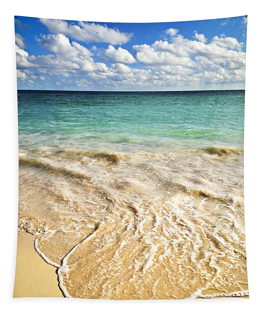 Beach Tapestry featuring the photograph Wave on tropical beach by Elena Elisseeva