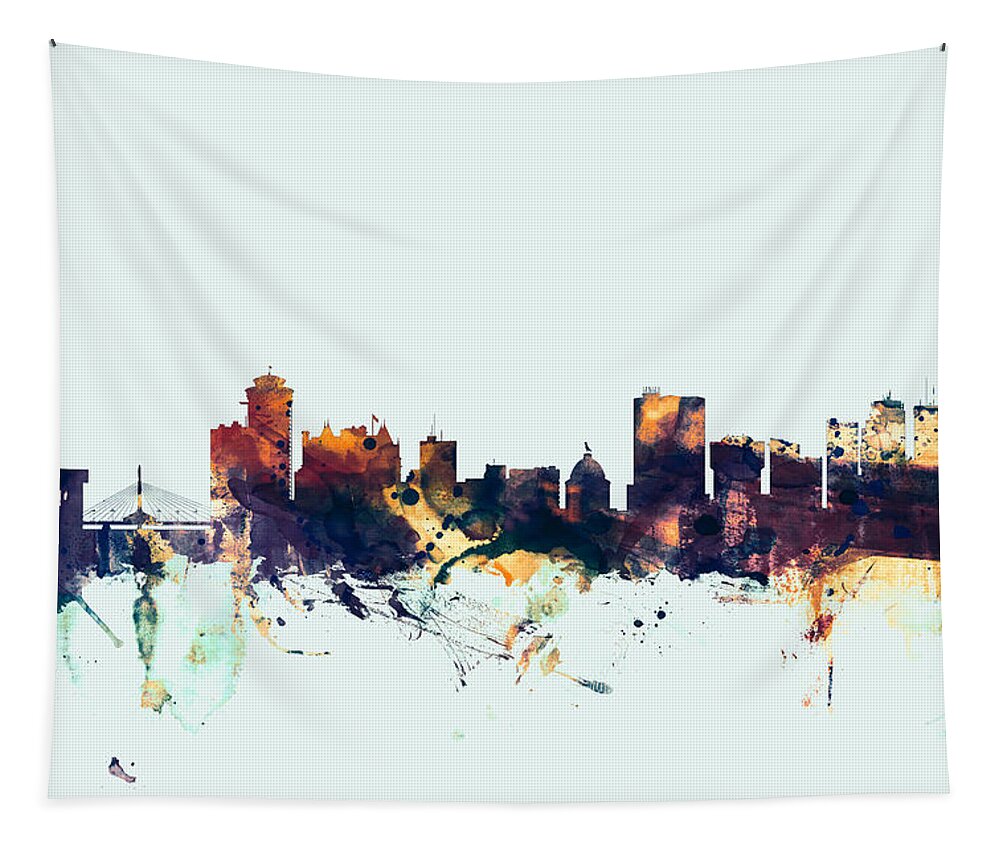 City Skyline Tapestry featuring the digital art Winnipeg Canada Skyline by Michael Tompsett