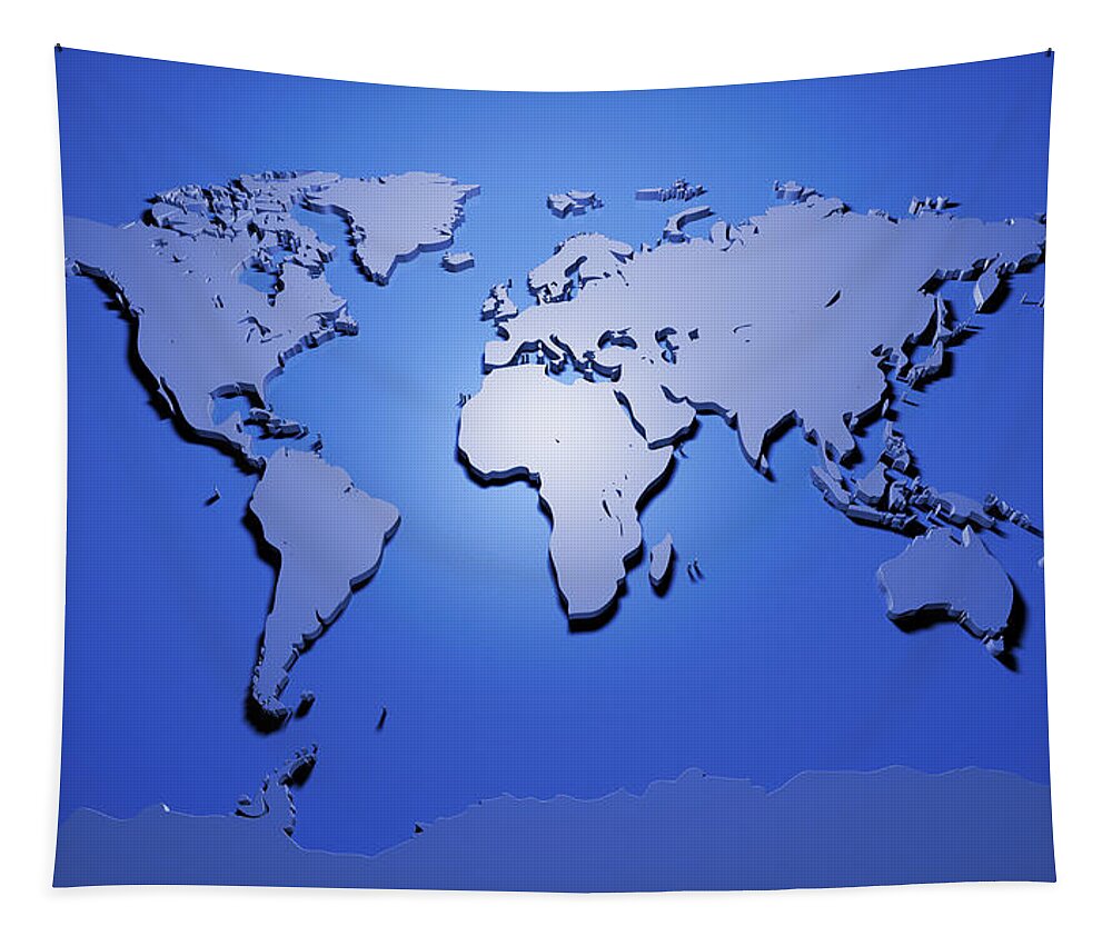 Map Of The World Tapestry featuring the digital art World Map in Blue #2 by Michael Tompsett