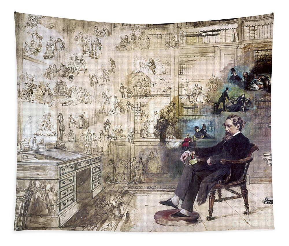 1870s Tapestry featuring the painting CHARLES DICKENS - Dickens' Dream by Robert William Buss