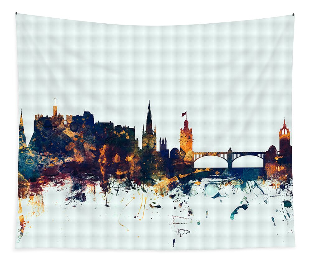 City Tapestry featuring the digital art Edinburgh Scotland Skyline #22 by Michael Tompsett