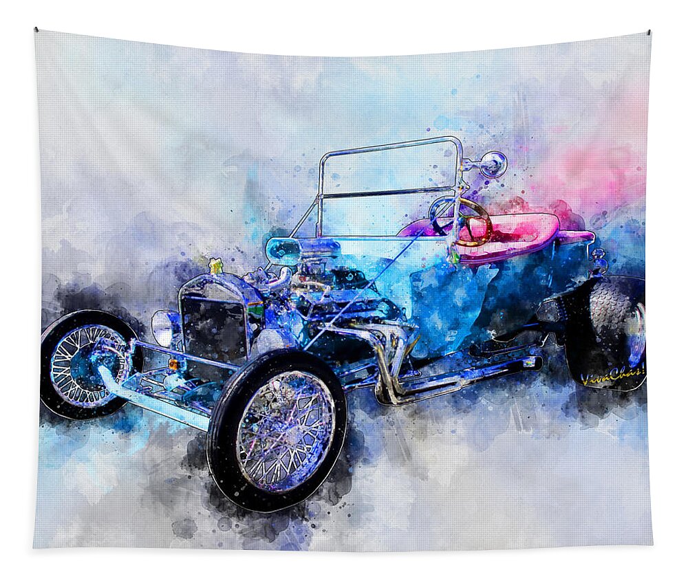 1923 Tapestry featuring the photograph 23 Model T Hot Rod Watercolour Illustration by Chas Sinklier