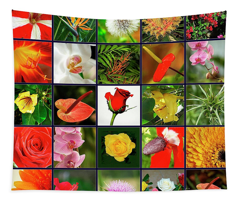 Collage Tapestry featuring the photograph 25 Image Collage Of Flowers by Tomi Junger
