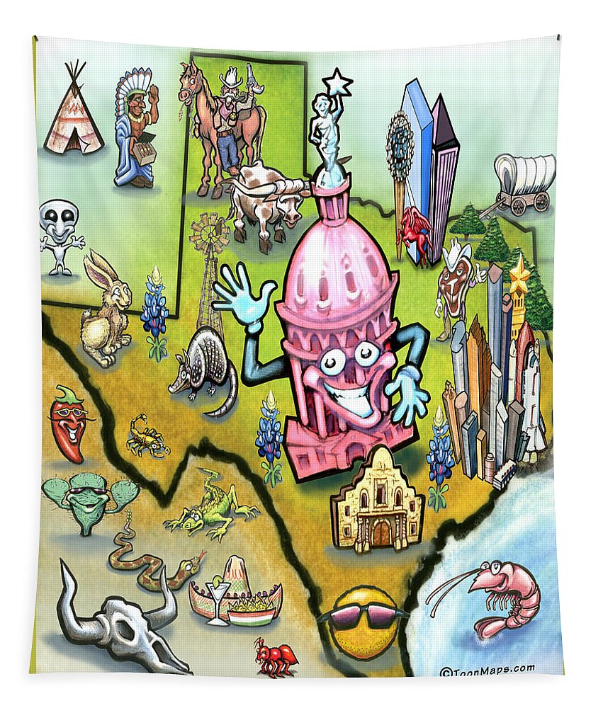 Austin Tapestry featuring the digital art Austin Texas Cartoon Map #4 by Kevin Middleton