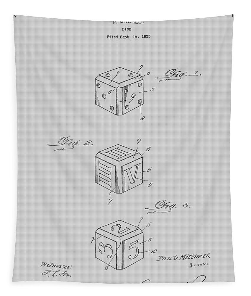 Dice Tapestry featuring the photograph Dice patent from 1923 #4 by Chris Smith