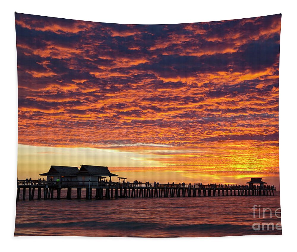 Naples Tapestry featuring the photograph Naples Pier Sunset #3 by Brian Jannsen