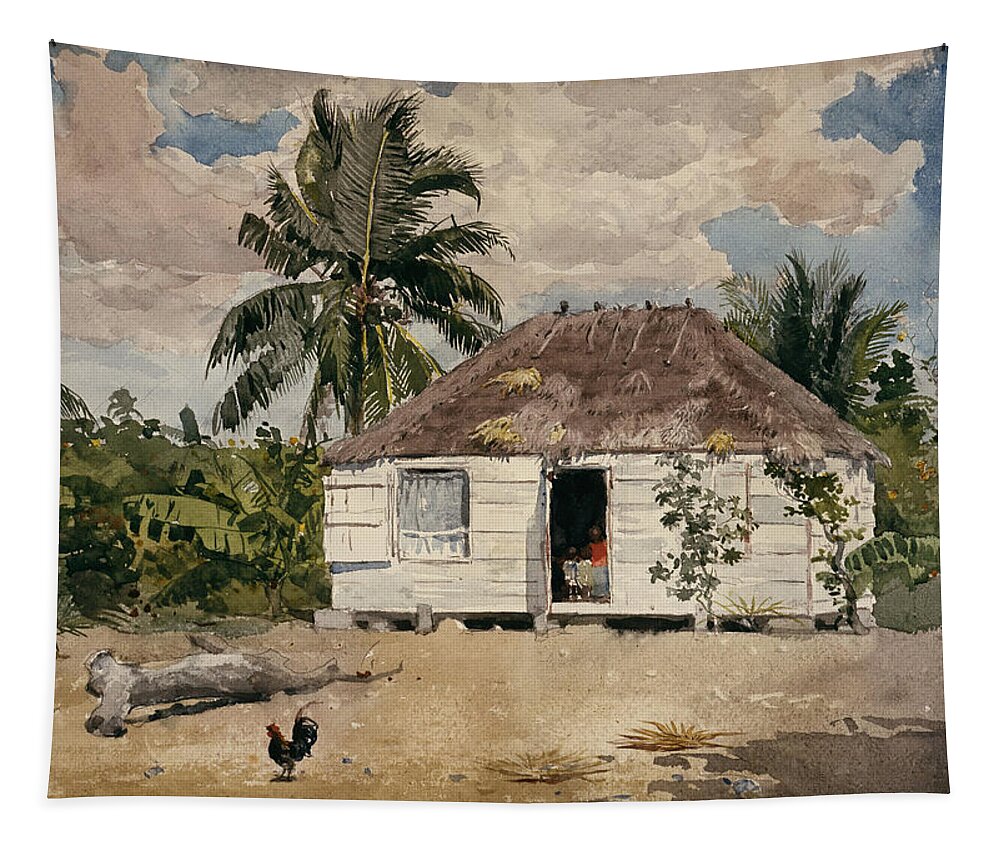 Winslow Homer Tapestry featuring the drawing Native Huts. Nassau #1 by Winslow Homer