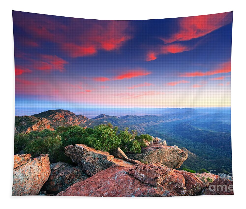 St Mary Peak Sunrise Outback Landscape Wilpena Pound Flinders Ranges South Australia Australian Abc Range Tapestry featuring the photograph St Mary Peak Sunrise by Bill Robinson