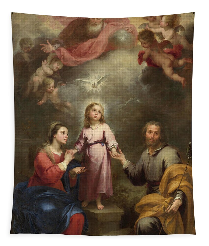 Christian Tapestry featuring the painting The Heavenly and Earthly Trinities #3 by Bartolome Esteban Murillo