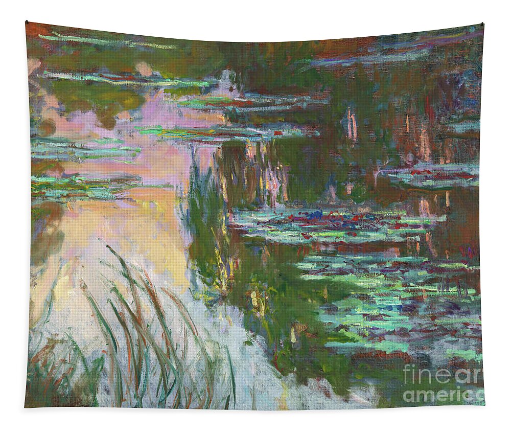 Water Lilies Tapestry featuring the painting Water Lilies Setting Sun by Monet by Claude Monet