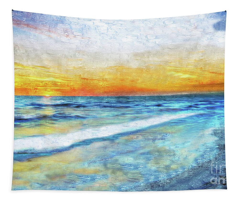 Aqua Tapestry featuring the painting Seascape Sunrise Impressionist Digital Painting 31a by Ricardos Creations