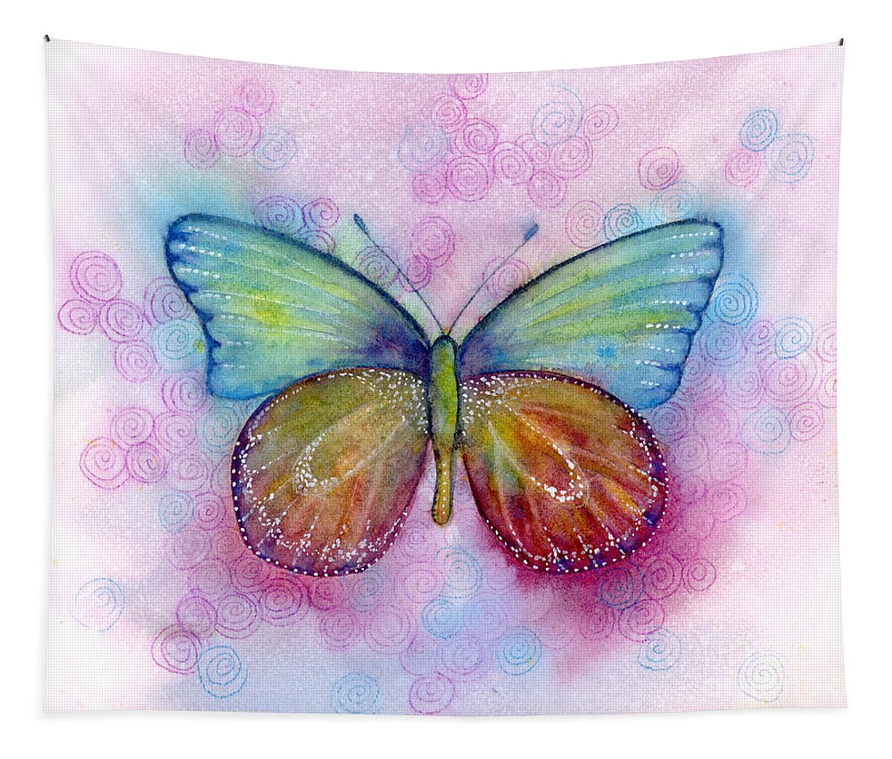 Blue Butterfly Tapestry featuring the painting 35 Blessings Butterfly by Amy Kirkpatrick