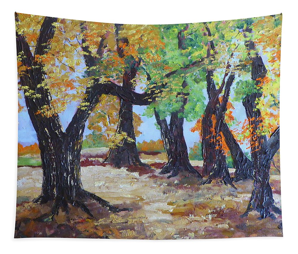 Fall Colors Tapestry featuring the painting #35 Cottonwood Colors #35 by Cheryl Nancy Ann Gordon