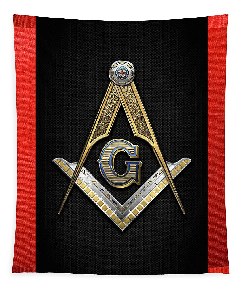 'ancient Brotherhoods' Collection By Serge Averbukh Tapestry featuring the digital art 3rd Degree Mason - Master Mason Jewel on Red and Black Canvas by Serge Averbukh