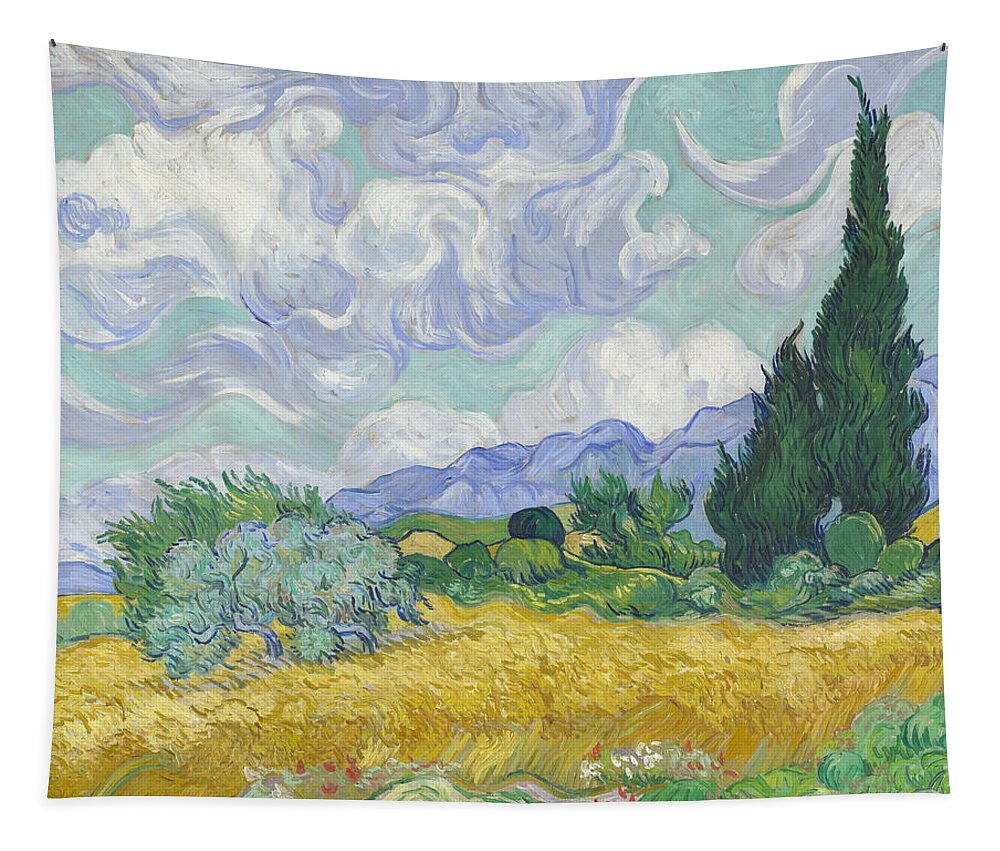 Vincent Van Gogh Tapestry featuring the painting A Wheatfield With Cypresses #2 by Vincent Van Gogh