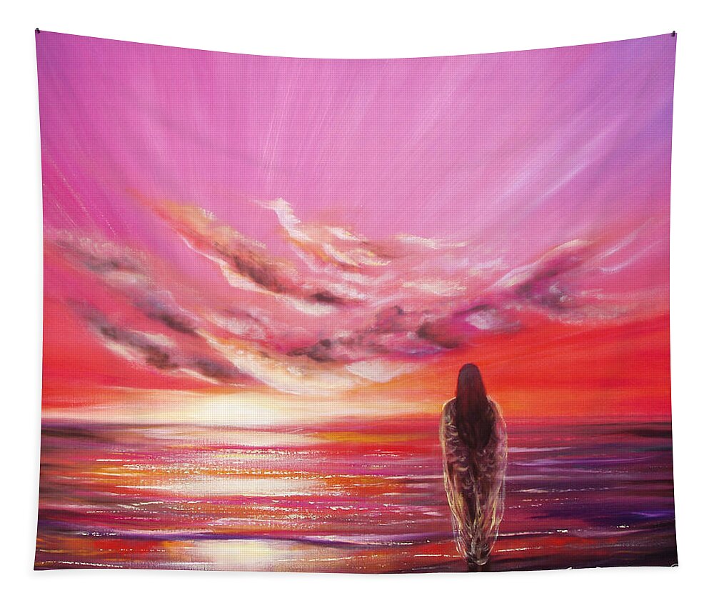 Sunset Tapestry featuring the painting Beyond the Sunset #4 by Gina De Gorna