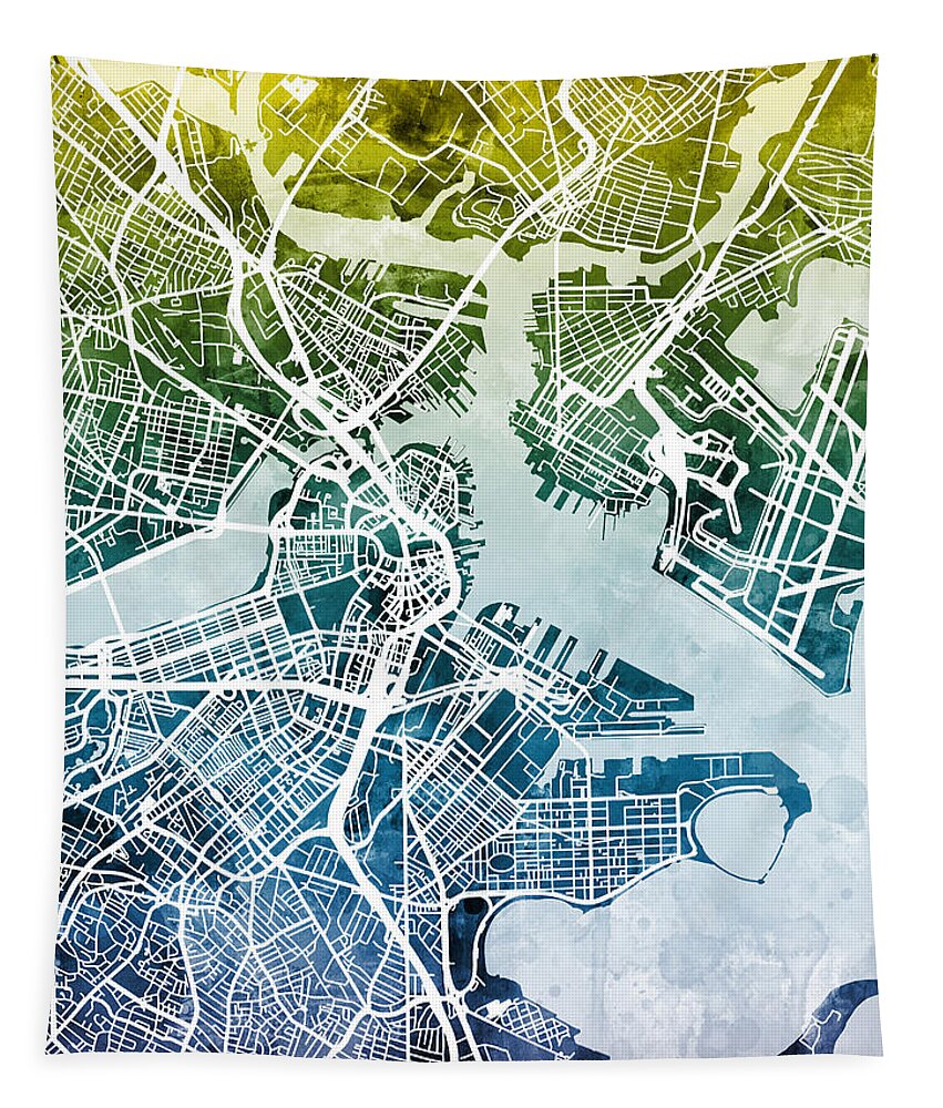 Street Map Tapestry featuring the digital art Boston Massachusetts Street Map by Michael Tompsett