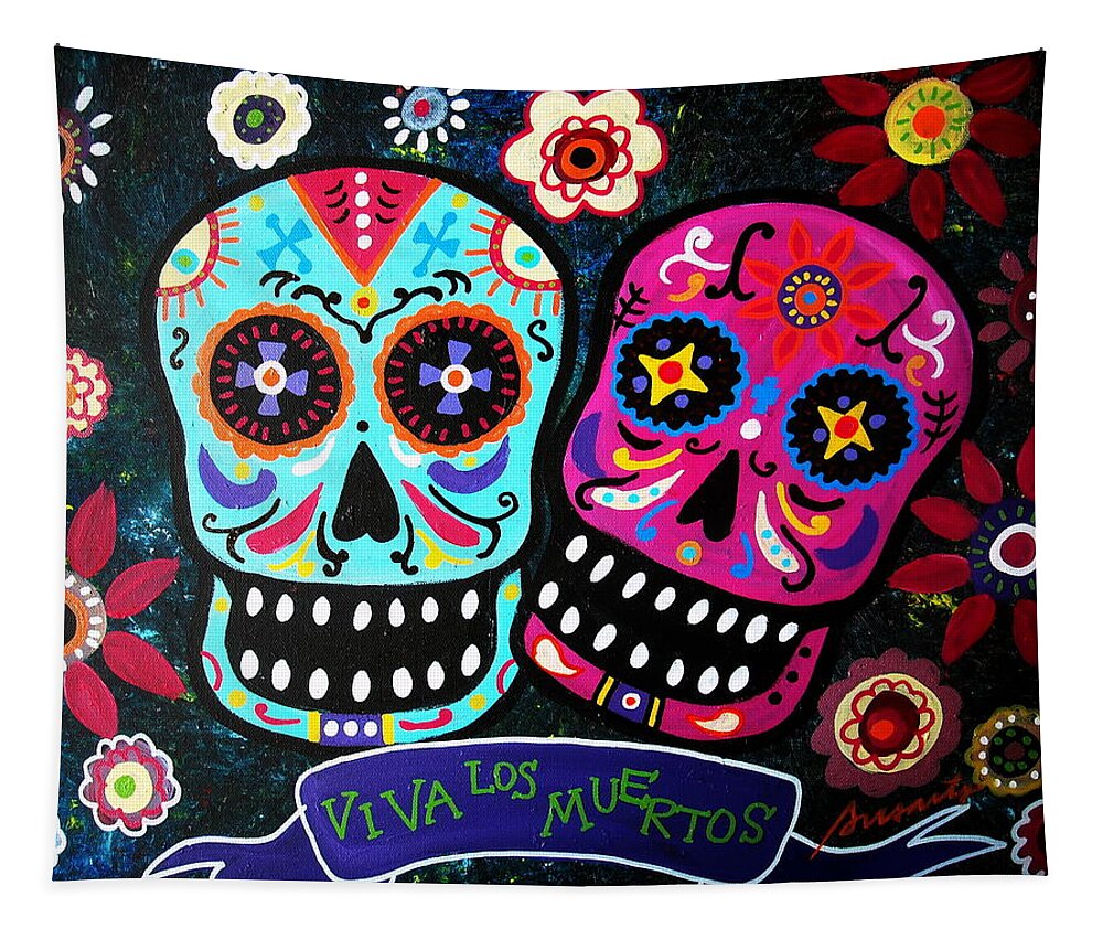 Dia Tapestry featuring the painting Couple Day Of The Dead #4 by Pristine Cartera Turkus