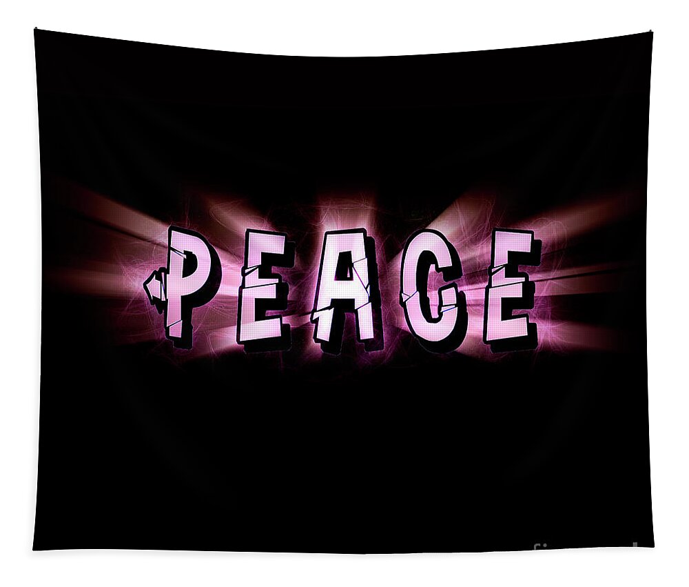 Hippie Tapestry featuring the photograph Digitally enhanced PEACE text #4 by Humorous Quotes