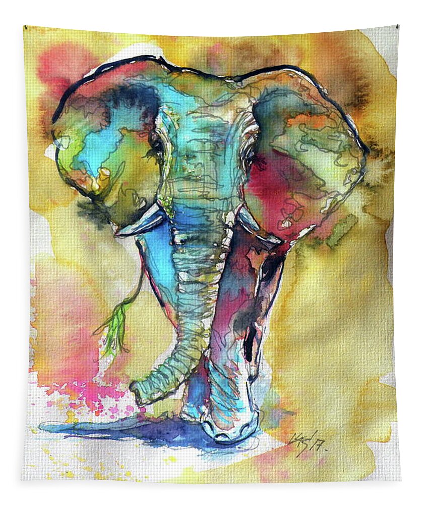 Elephant Tapestry featuring the painting Elephant #4 by Kovacs Anna Brigitta