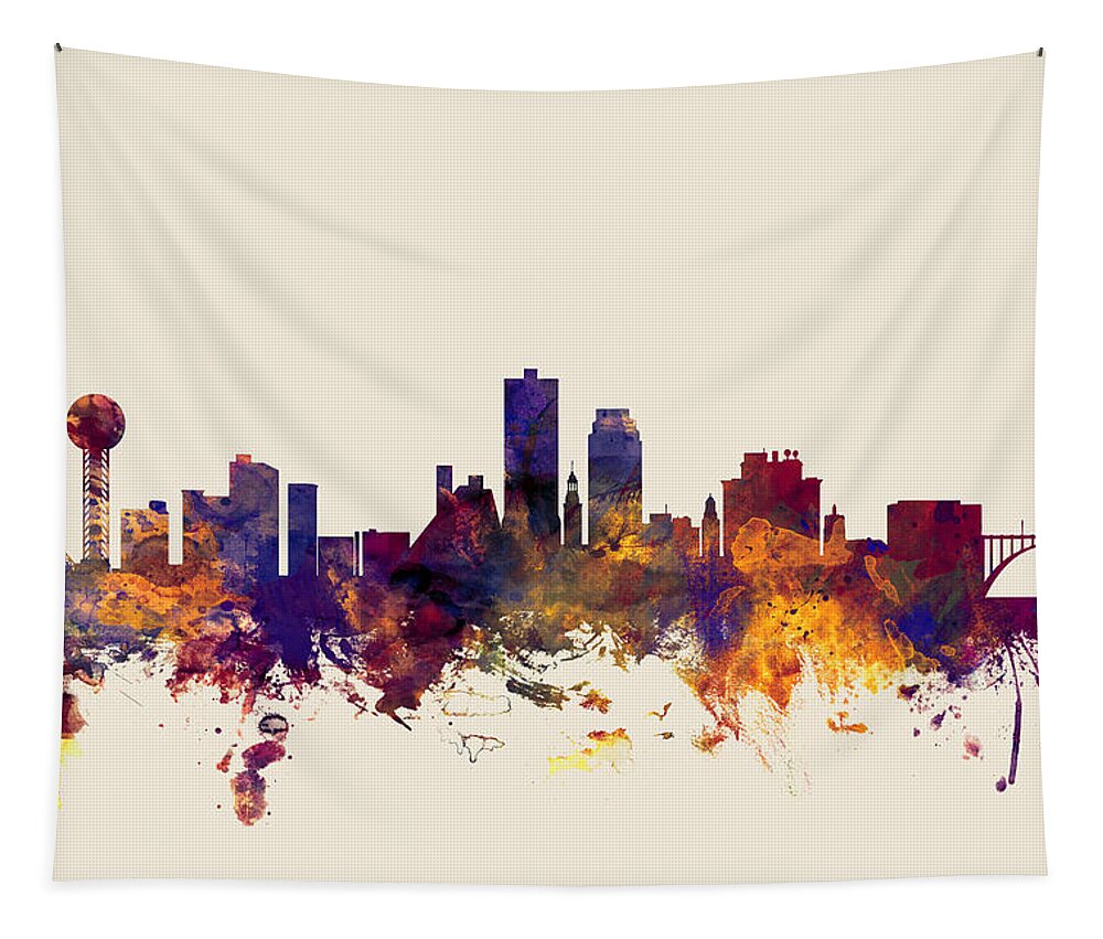 United States Tapestry featuring the digital art Knoxville Tennessee Skyline #4 by Michael Tompsett