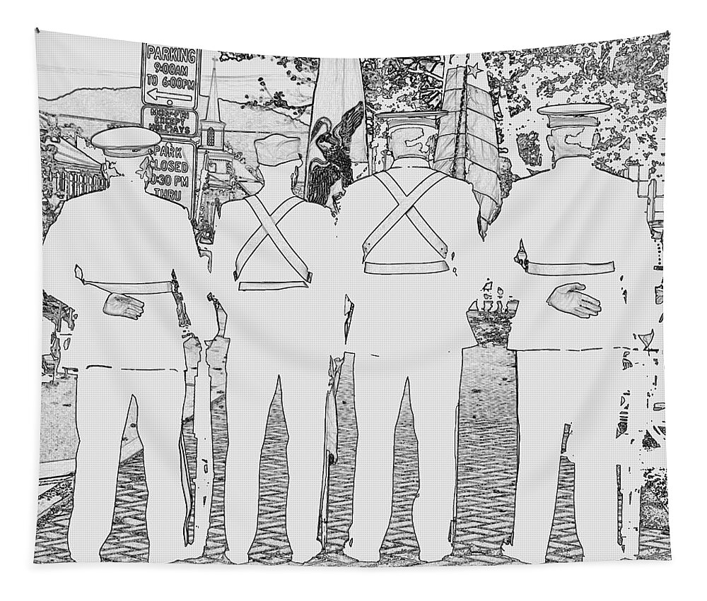 People Tapestry featuring the photograph 4 Marines as a sketch by Karl Rose