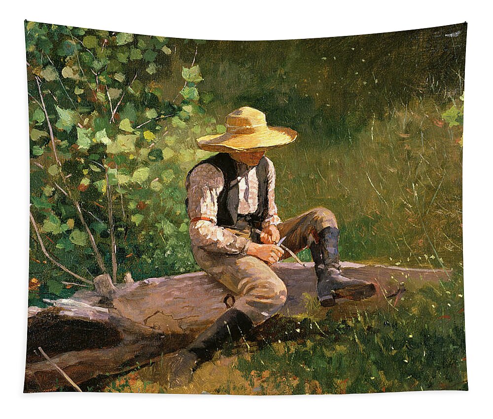 Winslow Homer Tapestry featuring the painting The whittling boy by Winslow Homer