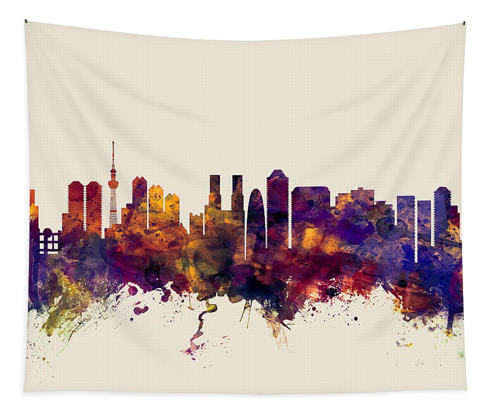 City Tapestry featuring the digital art Tokyo Japan Skyline #4 by Michael Tompsett