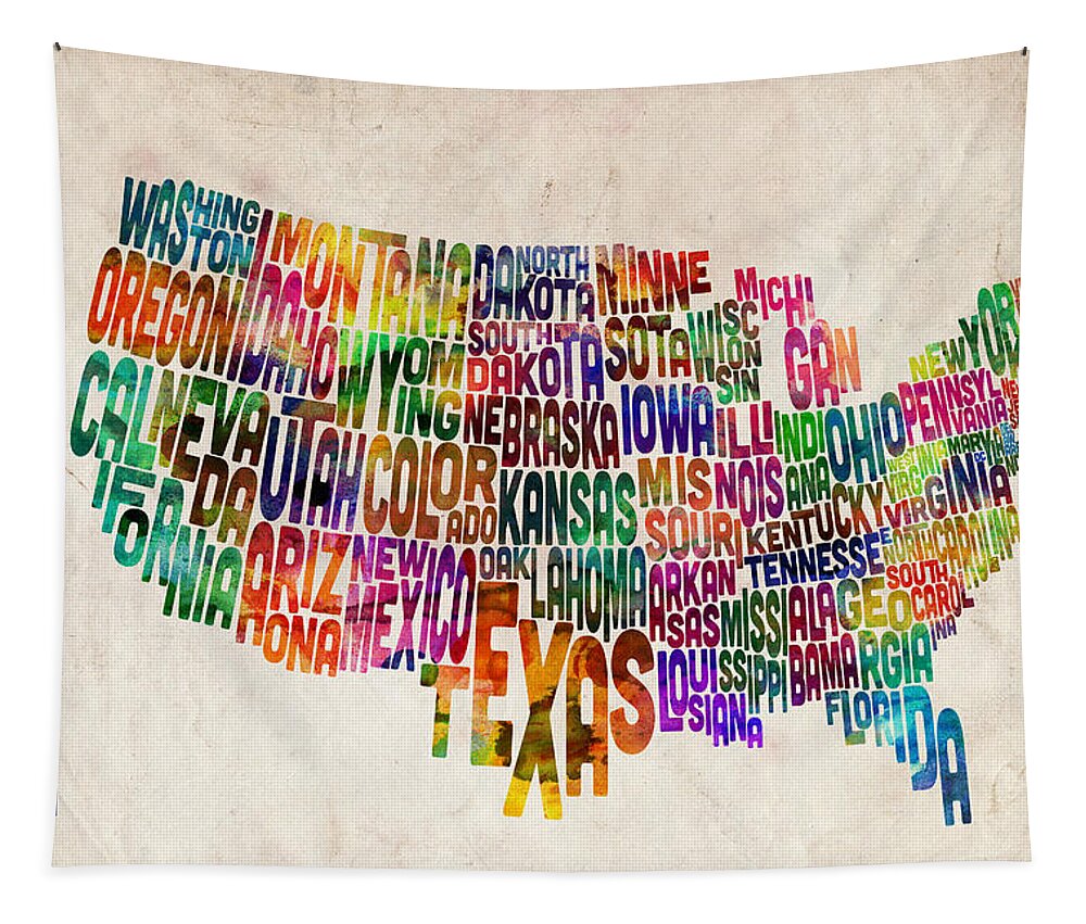 Usa Map Tapestry featuring the digital art United States Text Map #4 by Michael Tompsett