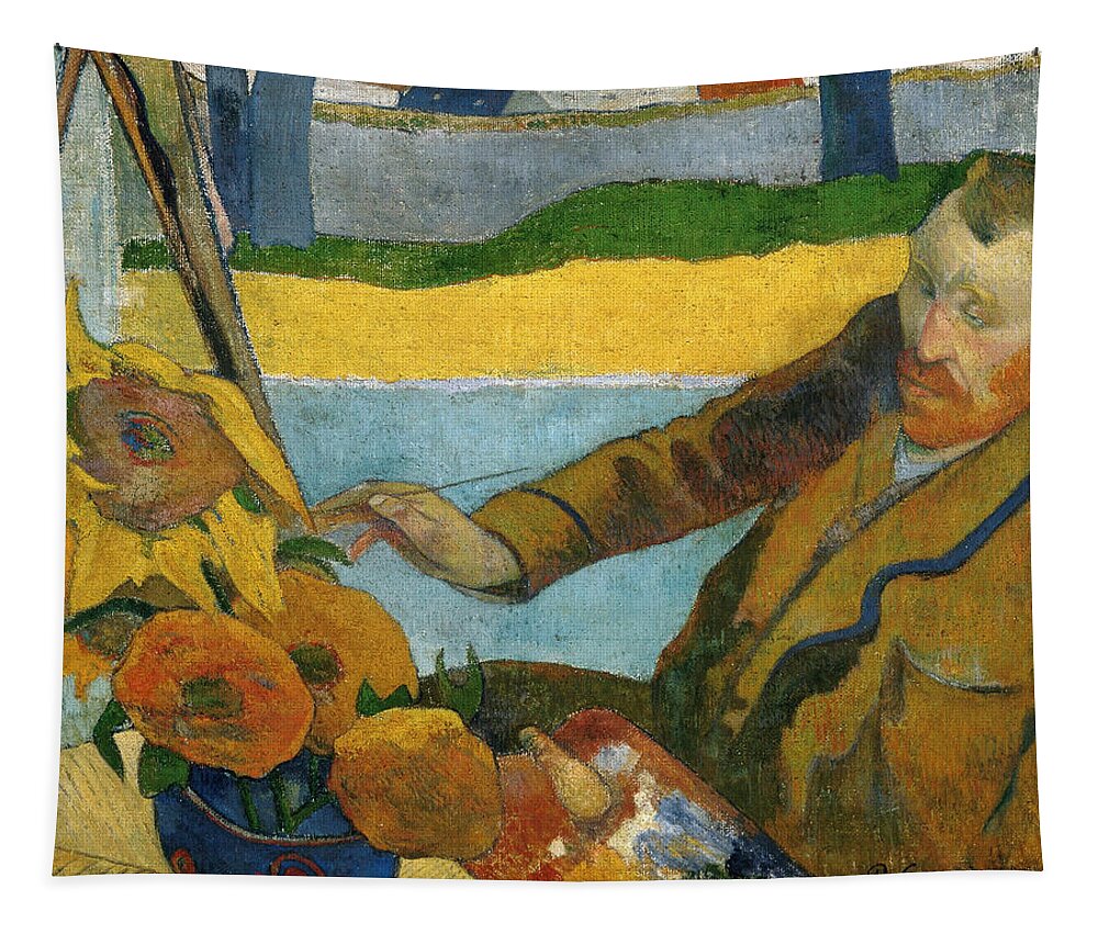 Paul Gauguin Tapestry featuring the painting Vincent Van Gogh Painting Sunflowers #3 by Paul Gauguin