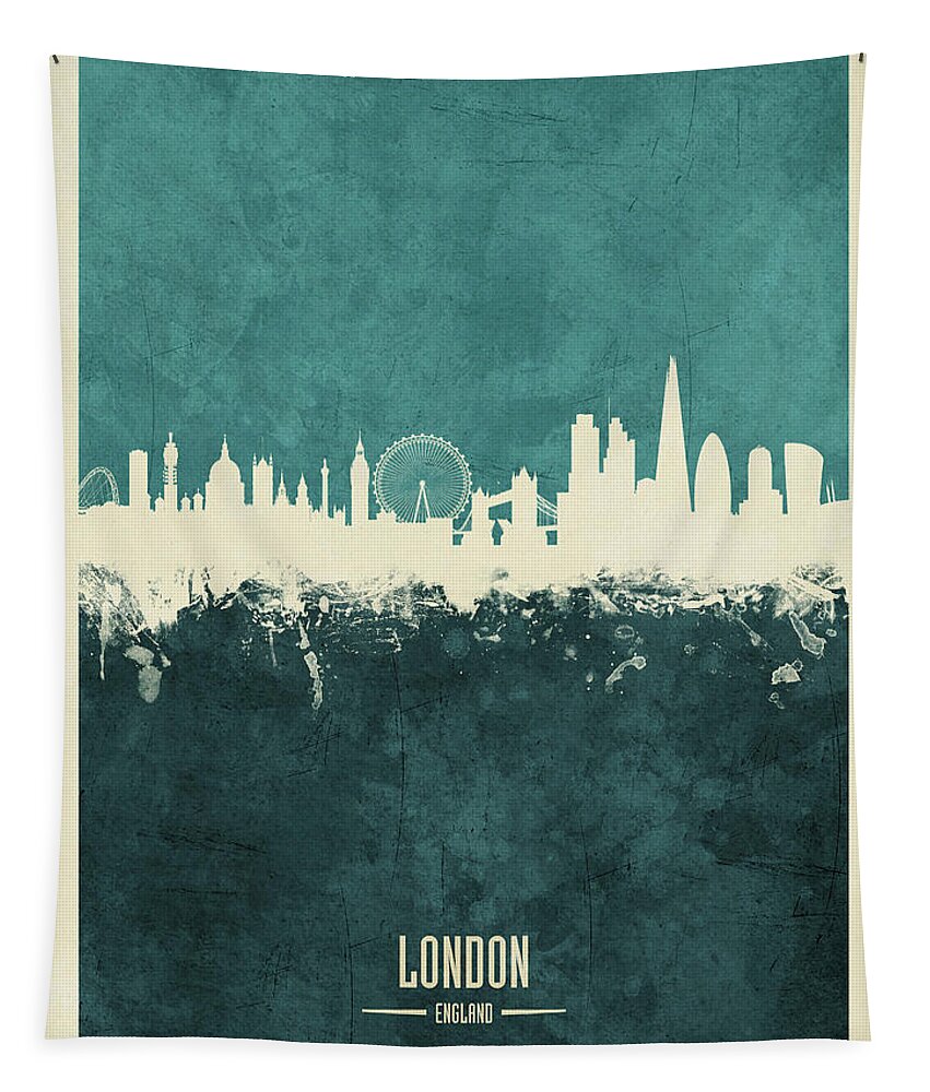 London Tapestry featuring the digital art London England Skyline by Michael Tompsett