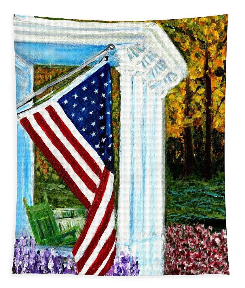 Flag Tapestry featuring the painting 4th of July American Flag Home of the Brave by Katy Hawk